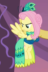 Size: 397x595 | Tagged: safe, screencap, fluttershy, pegasus, pony, make new friends but keep discord, alternate hairstyle, angry, bottomless, clothes, crossed arms, dress, solo