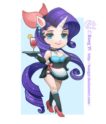 Size: 1024x1199 | Tagged: safe, artist:kongyi, rarity, human, clothes, drink, eared humanization, glass, horned humanization, humanized, maid, solo, tailed humanization, tray