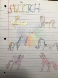 Size: 2448x3264 | Tagged: safe, artist:rainbow dash is best pony, derpibooru import, applejack, fluttershy, pinkie pie, rainbow dash, rarity, twilight sparkle, twilight sparkle (alicorn), alicorn, earth pony, pony, unicorn, body swap, colored pencil drawing, hat, lined paper, mane six, traditional art