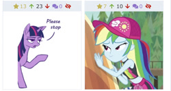 Size: 731x390 | Tagged: safe, derpibooru import, rainbow dash, twilight sparkle, better together, blue crushed, equestria girls, derpibooru, juxtaposition, juxtaposition win, meme, meta