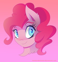 Size: 2368x2544 | Tagged: safe, artist:thenornonthego, pinkie pie, earth pony, pony, bust, female, gradient background, looking at you, mare, portrait, smiling, solo