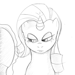 Size: 2000x2000 | Tagged: safe, artist:gusty glade, rarity, pony, unicorn, bust, grayscale, mirror, monochrome, solo