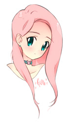 Size: 573x1045 | Tagged: safe, artist:framboosi, artist:ilianagatto, fluttershy, human, bust, choker, cute, ear piercing, earring, female, humanized, jewelry, piercing, portrait, shyabetes, simple background, solo, white background