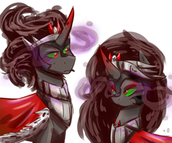 Size: 3000x2500 | Tagged: safe, artist:lrusu, derpibooru import, king sombra, queen umbra, pony, unicorn, duo, looking at each other, rule 63, self ponidox, simple background, white background