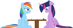 Size: 812x314 | Tagged: safe, artist:rainbowdashks, derpibooru import, rainbow dash, twilight sparkle, twilight sparkle (alicorn), alicorn, pegasus, pony, chess, female, mare