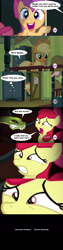 Size: 640x2520 | Tagged: safe, edit, edited screencap, screencap, apple bloom, applejack, chimera sisters, scootaloo, chimera, earth pony, pegasus, pony, somepony to watch over me, alternate ending, bad end, comic, credit joke, female, filly, implied death, implied vore, mare, multiple heads, peril, speech bubble, thought bubble, three heads