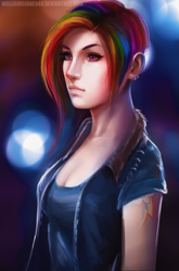 Size: 1382x2100 | Tagged: safe, artist:williamcjones48, derpibooru import, rainbow dash, human, alternative cutie mark placement, beautiful, cutie mark, earring, humanized, piercing, solo