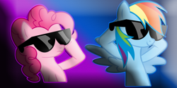 Size: 1280x640 | Tagged: safe, artist:ov3rhell3xoduz, derpibooru import, pinkie pie, rainbow dash, earth pony, pegasus, pony, 20% cooler, glasses, vector