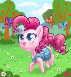 Size: 825x895 | Tagged: safe, artist:mcponyponypony, pinkie pie, butterfly, earth pony, pony, clothes, cute, diapinkes, dress, flower, meadow, solo, sundress