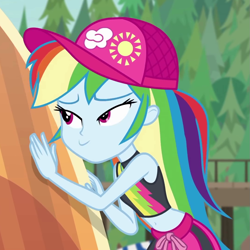 Size: 1077x1078 | Tagged: safe, derpibooru import, screencap, rainbow dash, better together, blue crushed, equestria girls, belly button, cropped, midriff, sleeveless, surfboard