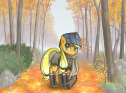 Size: 1250x918 | Tagged: safe, artist:tangankittentail, applejack, earth pony, pony, autumn, clothes, pixiv, solo