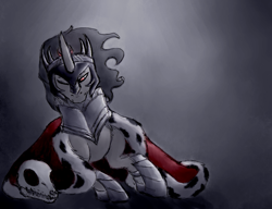 Size: 2940x2262 | Tagged: safe, artist:remains, derpibooru import, king sombra, pony, unicorn, depressed, looking down, skull, solo