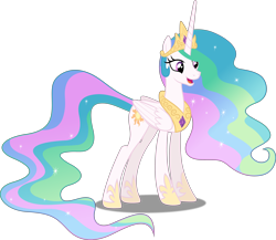 Size: 5000x4336 | Tagged: safe, artist:dashiesparkle, princess celestia, alicorn, pony, princess twilight sparkle (episode), absurd resolution, female, full body, mare, open mouth, ponyscape, simple background, solo, transparent background, vector