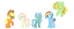 Size: 1024x400 | Tagged: safe, artist:justmidorita, derpibooru import, applejack, rainbow dash, earth pony, pegasus, pony, appledash, family, female, lesbian, magical lesbian spawn, offspring, parent:applejack, parent:rainbow dash, parents:appledash, shipping