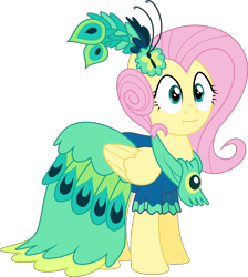 Size: 3000x3353 | Tagged: safe, artist:ruinedomega, fluttershy, pegasus, pony, make new friends but keep discord, :i, clothes, dress, gala dress, ponyscape, simple background, transparent background, vector, we bought two cakes