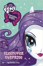 Size: 328x499 | Tagged: safe, rarity, equestria girls, book, book cover, box art, cover, equestria girls logo, lipstick, merchandise, my little pony logo, perdita finn, ponied up, solo, twilight's sparkly sleepover surprise, united kingdom