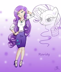 Size: 2800x3300 | Tagged: safe, artist:jr-sketcher, rarity, human, beautiful, high heels, human ponidox, humanized, jewelry, lidded eyes, self ponidox, solo