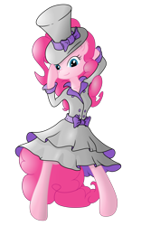 Size: 6000x9600 | Tagged: safe, artist:gezawatt, artist:ponyhd, pinkie pie, anthro, absurd resolution, bowtie, clothes, dress, elegant, hat, looking at you, simple background, smiling, solo, transparent background, vector