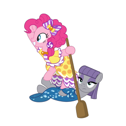 Size: 6480x6480 | Tagged: safe, artist:ponyhd, maud pie, pinkie pie, earth pony, pony, make new friends but keep discord, .svg available, absurd resolution, dignified wear, duo, oar, pumice maud, simple background, transparent background, vector, zero fucks given