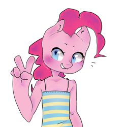 Size: 1600x1600 | Tagged: safe, artist:oouichi, pinkie pie, anthro, peace, peace sign, solo