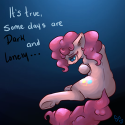 Size: 1000x1000 | Tagged: safe, artist:poisindoodles, pinkie pie, earth pony, pony, depression, sad, smile song, solo, underhoof