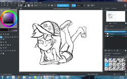 Size: 1440x900 | Tagged: safe, artist:n3ro 182, derpibooru import, rainbow dash, better together, equestria girls, bedroom eyes, cap, clothes, feet, flip-flops, hat, krita, legs, sandals, smiling, swimming trunks, swimsuit, the pose, wip