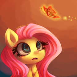 Size: 1000x1000 | Tagged: safe, artist:oathkeeper21, fluttershy, butterfly, pegasus, pony, female, mare, solo