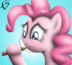 Size: 3330x2980 | Tagged: safe, artist:facelesssoles, pinkie pie, earth pony, pony, magic duel, drawn into existence, fourth wall, high res, no mouth, no nose, pencil, self drawn, solo, traditional art