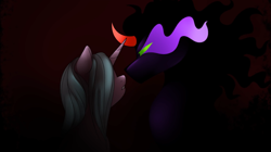 Size: 850x475 | Tagged: safe, artist:dragonfoxgirl, derpibooru import, idw, king sombra, radiant hope, pony, umbrum, female, hopebra, imminent kissing, male, mare, shadow, shipping, straight