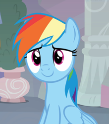 Size: 825x936 | Tagged: safe, derpibooru import, screencap, rainbow dash, pegasus, pony, non-compete clause, cropped, female, mare, sitting, smiling