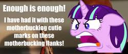 Size: 1920x815 | Tagged: safe, artist:dasprid, edit, editor:awkward segway, starlight glimmer, pony, unicorn, the cutie map, angry, caption, cross-popping veins, faic, female, gun, image macro, mare, meme, quiet, rage, ragelight glimmer, samuel l jackson, snakes on a plane, solo, text, this will end in communism, this will end in gulag, vein bulge, vulgar, weapon, yelling
