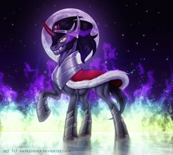 Size: 942x848 | Tagged: dead source, safe, derpibooru import, king sombra, pony, unicorn, grin, moon, smiling, stars