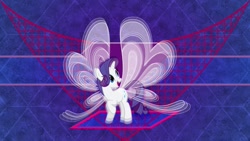 Size: 1191x670 | Tagged: safe, artist:laszlvfx, artist:missbeigepony, edit, rarity, butterfly, pony, unicorn, cute, female, happy, mare, raised hoof, solo, vector, wallpaper, wallpaper edit, wings