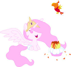 Size: 4598x4367 | Tagged: safe, artist:livehotsun, philomena, princess celestia, alicorn, phoenix, pony, absurd resolution, baby, baby pony, cewestia, diaper, duo, female, filly, foal, hatchling, phoenix chick, pink-mane celestia, simple background, spread wings, transparent background, vector, wings, younger