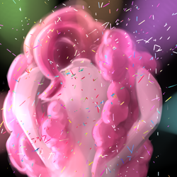 Size: 600x600 | Tagged: safe, artist:cheshiresdesires, pinkie pie, earth pony, pony, confetti, female, mare, pink coat, pink mane, solo