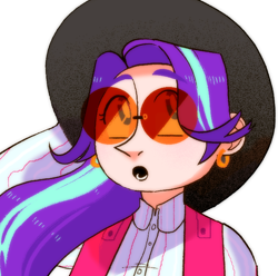 Size: 730x724 | Tagged: safe, artist:stevetwisp, starlight glimmer, human, bust, clothes, ear piercing, earring, female, hat, humanized, jewelry, piercing, shirt, solo, sunglasses, vest