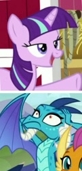 Size: 731x1511 | Tagged: safe, edit, edited screencap, screencap, princess ember, smolder, starlight glimmer, pony, unicorn, harvesting memories, school daze, spoiler:harvesting memories, confused, confusion