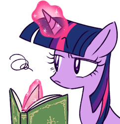 Size: 373x383 | Tagged: safe, artist:nmnkgskds, derpibooru import, twilight sparkle, annoyed, book, pixiv, solo