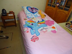Size: 960x720 | Tagged: safe, derpibooru import, rainbow dash, twilight sparkle, alicorn, pony, bed, irl, my little pony, photo