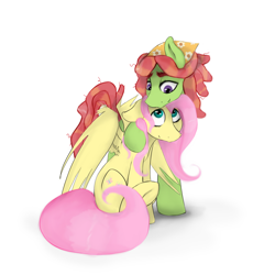 Size: 3240x3240 | Tagged: safe, artist:xenalollie, fluttershy, tree hugger, pegasus, pony, make new friends but keep discord, cute, female, flutterhugger, huggerbetes, lesbian, shipping, simple background, white background