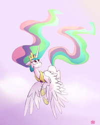 Size: 2250x2800 | Tagged: safe, artist:tallaferroxiv, princess celestia, alicorn, pony, crying, flying, newbie artist training grounds, solo