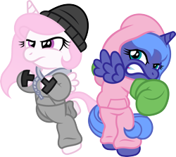Size: 1930x1718 | Tagged: safe, artist:t-3000, princess celestia, princess luna, alicorn, pony, boxing gloves, cewestia, clothes, female, filly, gritted teeth, hat, hoodie, newbie artist training grounds, punch out, rocky (movie), rocky balboa, simple background, sweatpants, transparent background, woona, younger