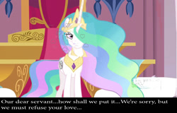 Size: 1500x960 | Tagged: safe, princess celestia, alicorn, pony, anti-bronybait, caption, female, horn, mare, solo