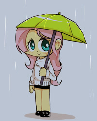Size: 800x1000 | Tagged: safe, fluttershy, human, clothes, humanized, rain, solo, sweater, sweatershy, umbrella