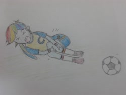 Size: 2560x1920 | Tagged: artist needed, safe, derpibooru import, rainbow dash, equestria girls, football, injured, traditional art