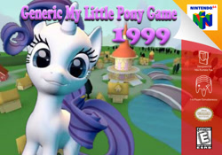Size: 935x654 | Tagged: safe, artist:employeeamillion, rarity, pony, unicorn, '90s, 3d, box art, cute, esrb, looking at you, nintendo 64, ponyville, pre-existing assets, retro, smiling, solo