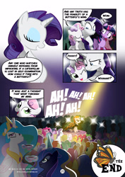 Size: 2894x4093 | Tagged: safe, artist:mister-saugrenu, apple bloom, carrot top, fluttershy, golden harvest, pinkie pie, princess celestia, princess luna, rarity, scootaloo, spike, sweetie belle, twilight sparkle, twilight sparkle (alicorn), alicorn, dragon, pegasus, pony, unicorn, comic:art block, comic, cutie mark crusaders, food, princess celestia hates tea, tea, teacup