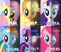 Size: 900x773 | Tagged: safe, artist:tehjadeh, derpibooru import, applejack, fluttershy, pinkie pie, rainbow dash, rarity, twilight sparkle, earth pony, pegasus, pony, unicorn, flutterrage, furious, happy, mane six, opposite, pinkamena diane pie, split screen, twilight snapple, two sided posters, unhappy