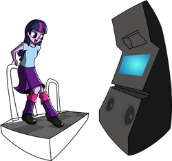 Size: 924x865 | Tagged: safe, artist:mindofnoodles, derpibooru import, twilight sparkle, equestria girls, awesome, cute, dance dance revolution, dancing, rhythm game, solo, wip