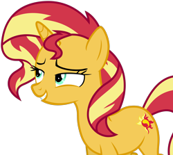 Size: 3000x2674 | Tagged: source needed, safe, anonymous artist, sunset shimmer, pony, unicorn, better together, equestria girls, spring breakdown, eyebrows, female, lidded eyes, mare, simple background, smiling, smirk, solo, transparent background, vector